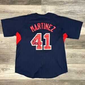 Vintage Y2K Majestic Cleveland Indians #41 Martinez Mens‎ 2XL Button Up Jersey